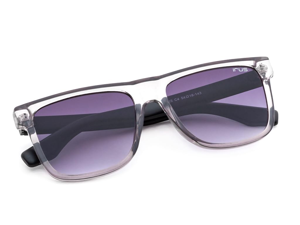 IRUS | 100% protección UV | Unisex | Mediano | Borde completo | Cuadrado | Marco: policarbonato gris cristal brillante | Lente: policarbonato degradado ahumado