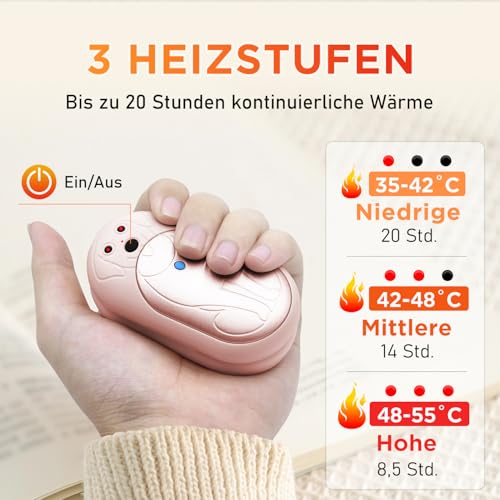 Lepwings Handwärmer Elektrisch, 2er-Pack, 6000 mAh Taschenwärmer Wiederverwendbar mit 3 Modi, 20 Stunden Lang Anhaltende Wärme… – Ansicht 2