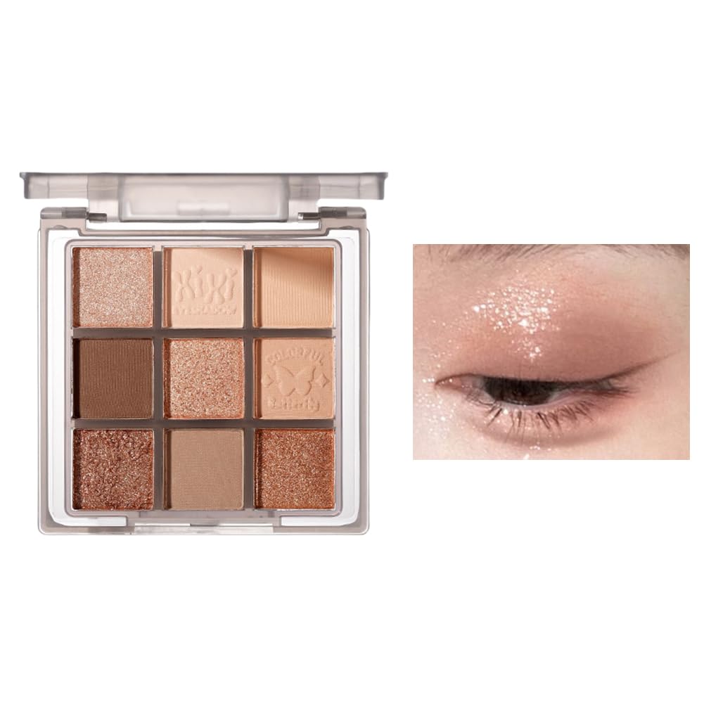 9-Color Eyeshadow Palette Natural Muted Colors Fine Powder No Glitter Elegant Pearl Luster Long-Lasting, Not Sticky Quick Morning Makeup Easy for Beginners Adult Cute Daily Makeup, Waterproof and : Be