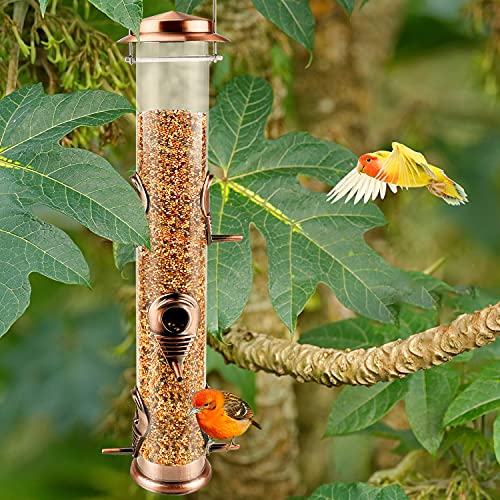 Urban Deco Metal Bird Feeder Tube Hanging Feeders Wild Bird Seed Feeder Metal 6 Port Bird