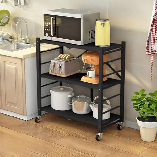 Estantería metálica Plegable de 3 Niveles para Ahorrar Espacio en Utensilios Cocina. Organizador móvil Garaje, lavandería y baño. Soluciones Herramientas Alta Resistencia.
