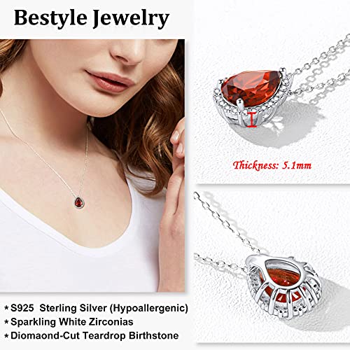 Bestyle 925 Sterling Silver Love Teardrop Cut Cubic Zirconia Halo Necklaces, Brilliant Created July Ruby Cz Birthstone Necklace Pendant For Women Girls #TOP3
