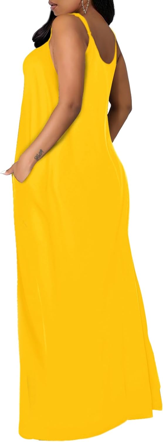 OFEEFAN Women's Maxi Dresses Summer Spaghetti Strap Dress with Pockets - Image 4