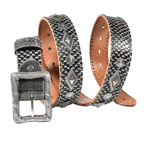 Ceinture cloutée cuir véritable robuste contre l'usure à rivets pyramides argentés - 4