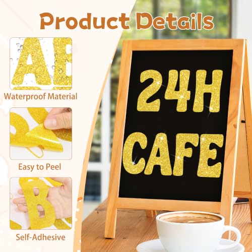 Image of Bulletin Board Letters 74 PCS Glitter Gold Letter Stickers Large 5 Inch | 12 Sheets,Alphabet Number Stickers,Self-Adhesive,Sticker Letters for Poster Board,Classroom,Display,Mailbox,Craft,Party Decor