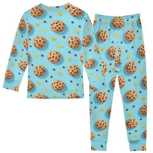 Pajama Sets Long Sleeve Cookie Chocolate Chip Pattern Soft Comfy Sleepwear 2 Piece PJS 3-8T3
