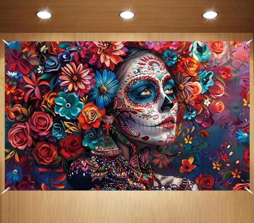 Dia De Los Muertos Photo Backdrop Day of The Dead Banner Sugar Skull Altar Mexican Fiesta Party Decorations and Supplies for Home