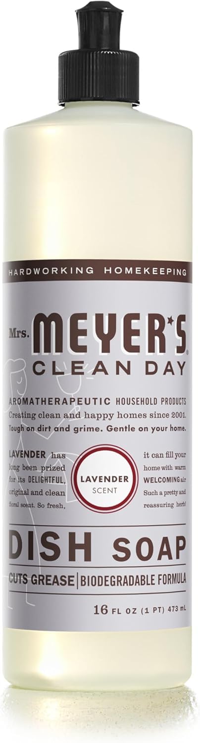 MRS. MEYER'S CLEAN DAY Liquid Dish Soap, Cruelty Free Formula, Lavender Scent, 16 oz - Pack of 2