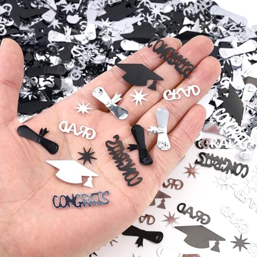 Image of Silver and Black Graduation Confetti 2026, 1000 Pcs Class of 2026 Table Centerpiece Grad Confetti for 2026 Graduation Party Decorations Supplies