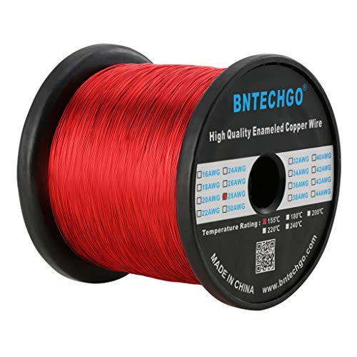 Image of BNTECHGO 28 AWG Magnet Wire - Enameled Copper Wire - Enameled Magnet Winding Wire - 5 lb - 0.0122 inch Diameter 1 Spool Coil Red Temperature Rating 155℃ Widely Used for Transformers Inductors | 28 Gauge Enameled Copper Coil Wire Widely Used For Transformers, Inductors, Speakers, Electromagnets, Educational Experiments