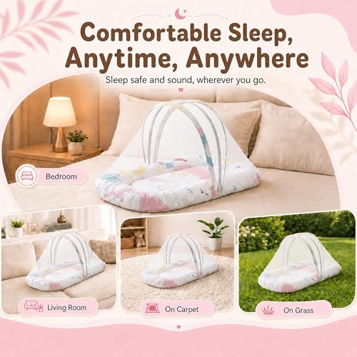 Image of StarAndDaisy 3 in 1 Baby Bedding Set for New Born Baby, Bed Mattress with Mosquito Net & Neck Pillow, Sleeping Nest Travel, Infant Toddler Bed Set Gifts for Baby Boy Girl 0-12 Months.