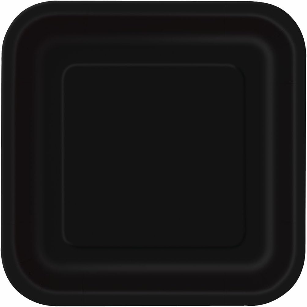 unique party Square Plate 16 Pieces, Black 7-Inch Size, 32028