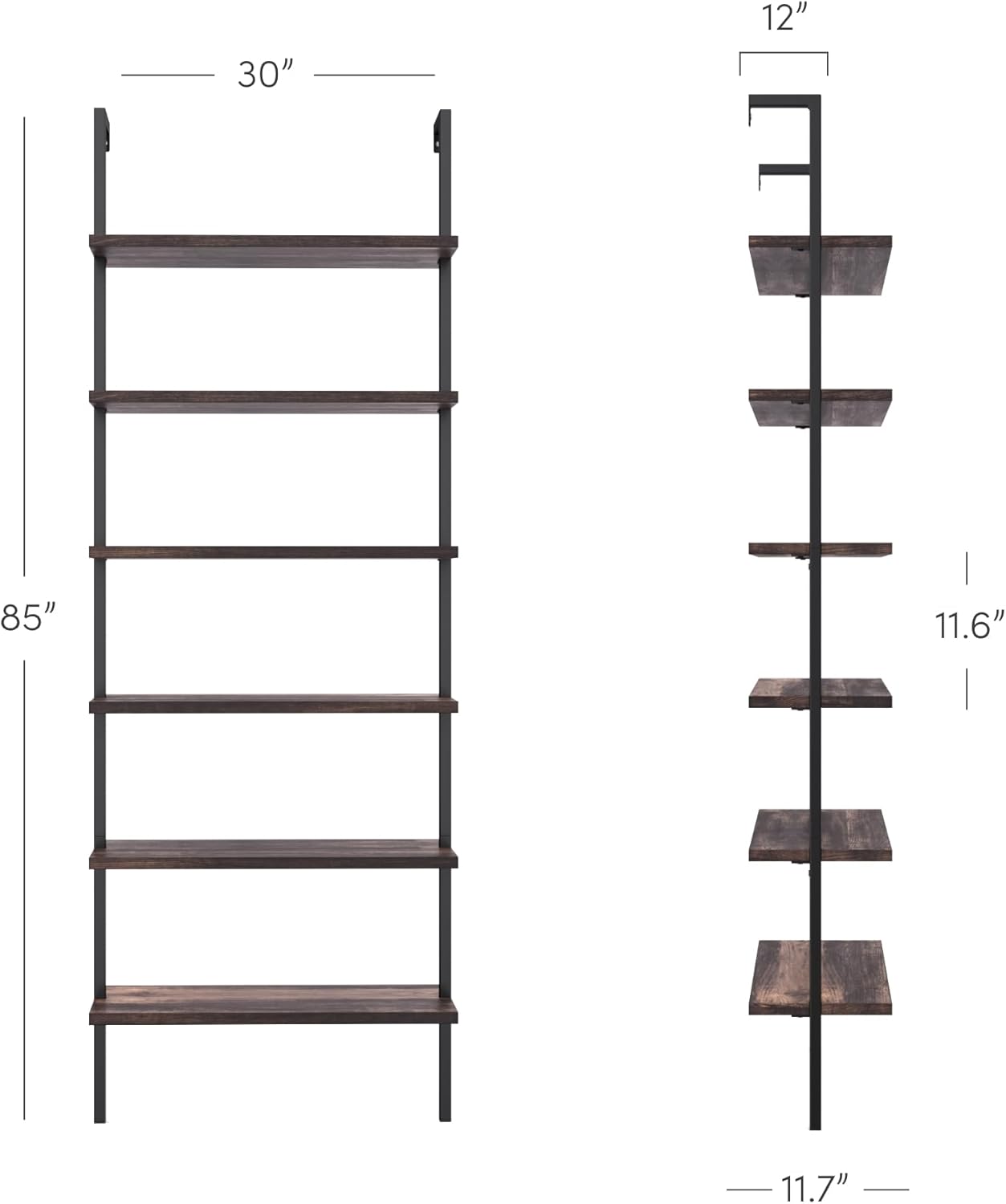 Nathan James Theo 6-Shelf Tall Bookcase, Wall Mount Bookshelf with Natural Wood Finish and Industrial Metal Frame, Nutmeg/Matte Black, Set of 3