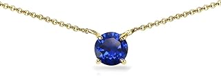 Necklace for Women - Birthstone Necklace – Genuine or Synthetic Gemstone Necklace – 7mm Round Solitaire - Short Necklace - Dainty Necklace – Choker Necklaces for Women – Sterling Silver Necklace or Gold Flash Silver Necklace