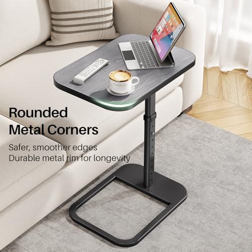 Image of Kitstorack TV Tray Table, Adjustable Height & Rounded Metal Corners, Snack Table for Couch, Sofa, Bed, Chair, Living Room, C Shaped End Side Table for Eating, Dinner or Laptop, Small Spaces, Dark Gray