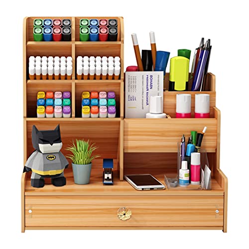 Huhemy Organizador Escritorio de Madera,Lapiceros para Escritorio con Cajón,Portalapices E...