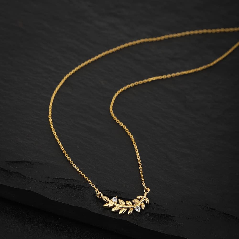 Vanbelle 18K Gold Plated Jewelry - Laurel Wreath Leaves Pendant Necklace with Cubic Zirconia Stones - Elegant handcrafted for Women - 16" long + 2" extender - Image 5