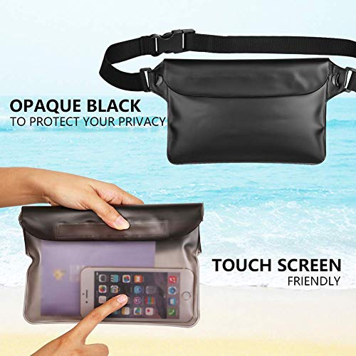2 Pack de Riñoneras Impermeables con Cinturón Ajustable, Bolsa Impermeable para Mantener Seguro y Seco Teléfono y Valores, para Deportes Acuáticos y Playa (gris+negro) miniatura 4