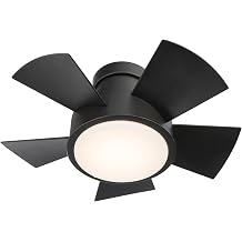 Modern Forms Vox Indoor and Outdoor 5-Blade 26in Smart Flush Mount Ceiling Fan in Matte Black with 3000K LED Light Kit and Remote Control Works with Alexa and iOS or Android App