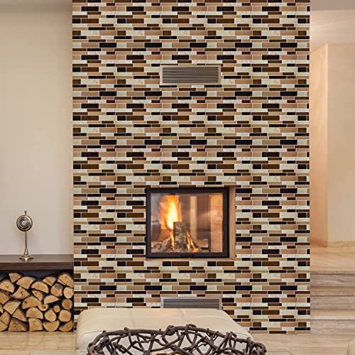 Miscasa 10-Sheet Peel And Stick Wall Tile For Kitchen Backsplash, Brown Marble Vinyl 3D Self-Adhesive Tiles, 12"X12" #TOP4
