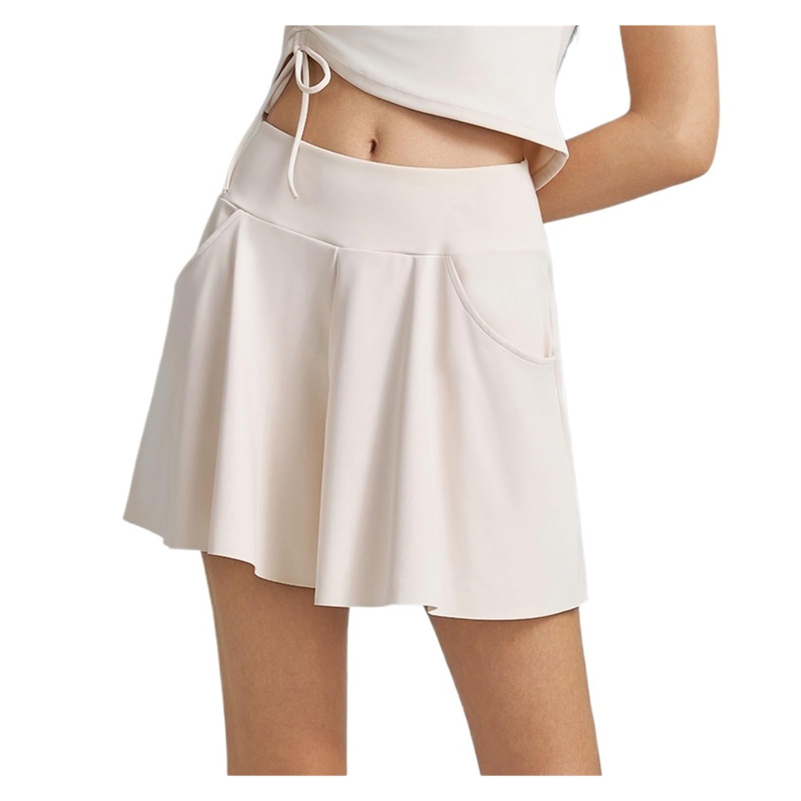 Tennisrock Einfarbig Hohe Taille Frauen Tennis Sport Rock Laufen Im Freien Golf Rock Taschen Fitness Yoga Casual