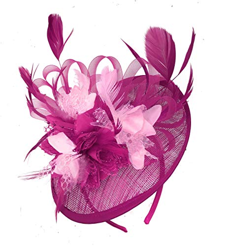 Image of Caprilite Fuchsia Hot Pink and Baby Pink Sinamay Disc Saucer Fascinator Hat for Women Weddings Headband