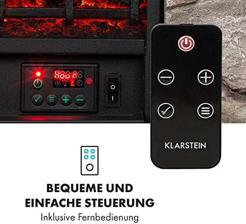 Klarstein Lienz Electric Fire with Flame Effect - Electric Fireplace, Electric Fire Place, 900/1800W, OpenWindow Detection, Dimmable Light, Weekly Timer, Thermostat, Remote, Stone Look, Brown