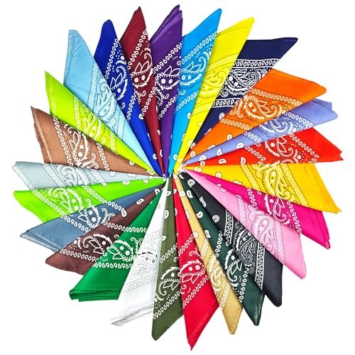 Aramanara Lot de 26 bandanas à motif cachemire, multifonctionnel, unisexe, bandana carré coloré pour homme et femme (53 x 53 cm)