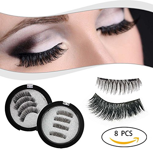 Reusable Magnetic False Eyelashes - No Glue Mess Magic 3D Fake Lashes Extension, Ultra Soft & Natural Look & Handmade, 2 Pair 8 Piece