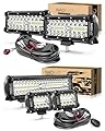 NAOEVO 12Inch LED Light Bar and 2PCS 4Inch LED Pod Lights, 7INCH LED Fog/Driving/Off Road Lights Bar, Spot Flood Combo LED Light Bar with Wiring Harness Kit-3 Lead for Truck ATV Jeep Boat