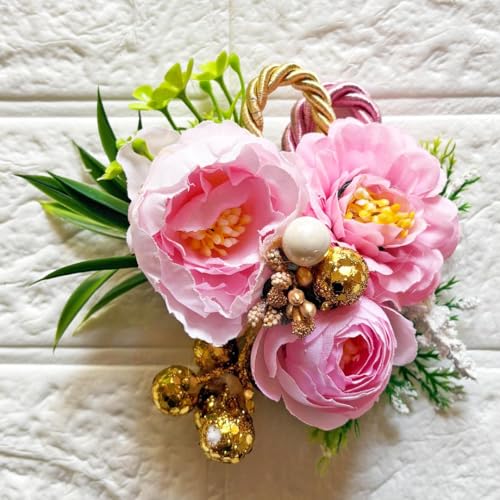 Image of ADIKALA Handmade Artificial Big Peonies 3 Flower Bunch for Trousseau Packing, Ready to use Flower Brooch Hamper for Decoration, Gift Wrapping Flowers (12, Baby Pink)