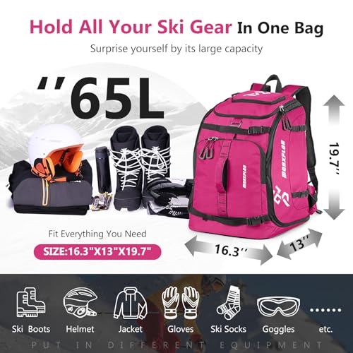 MORXPLOR Ski Boot Bag - 65L Padded, Waterproof Ski Travel Backpack for Gear & Accessories