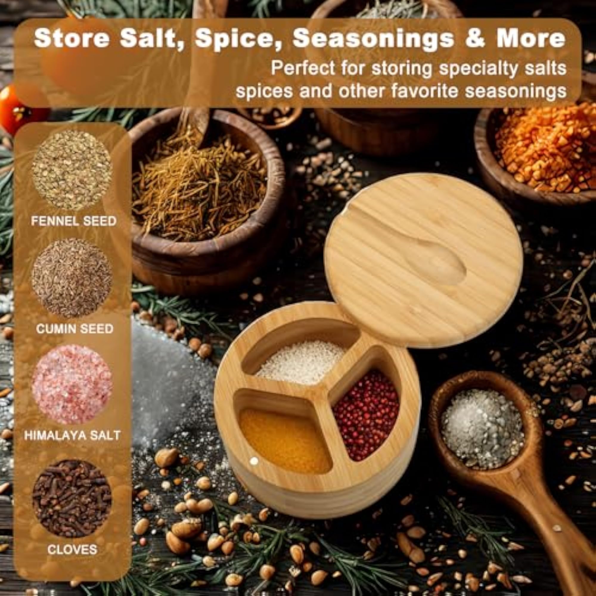 Swivel Magnetic Salt Cellar with Lid and Spoon Holder