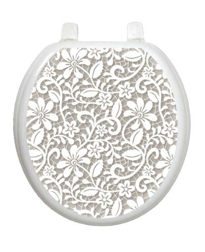 Toilet Tattoos Lovely Lace Theme Elegant Toilet Seat Decal, Round / Standard