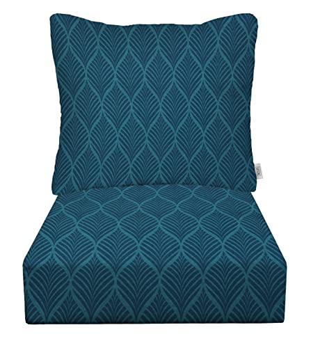 RSH DECOR: Deep Seating Cushion with Pillow Back | 25” x 25” Seat | Water and Fade-Resistant Spun Fabric | Outdoor Chair Cushion Set for Patio Furniture | Fenbrook Blue