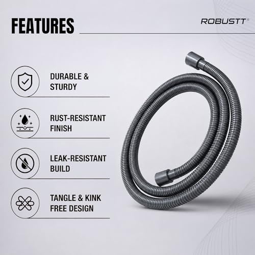 Image of Robustt Premium 304 Stainless Steel Jet Spray Hose Pipe for Toilet (Grey), 1.2m Flexible Hose Pipe with Anti Corrosion Finish, Hand Shower Pipe, Universal G1 /2 Fittings, High Pressure Faucet Pipe