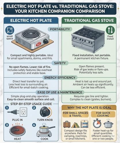 Image of Drumstone 5 Star Warranty 1000W Electric Hot Plate, Portable Countertop Single Burner with Adjustable Temperature Control, Cast Iron Heating Plate, Compact Cooktop for Cooking, Boiling & Warming, 120V