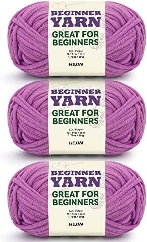 3x50g Purple Yarn for Crocheting and Knitting;3x51m (60yds) Cotton Yarn for Beginners with Easy-to-See Stitches;Worsted-Weight Medium #4;Cotton-Nylon Blend Yarn for Beginners Crochet Kit Making