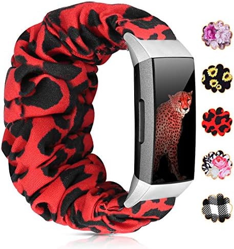 MORETEK Scrunchie Watch Band Compatible with Fitbit Charge 3, Elastic Fabric Replacement Wristbands for Women, Pattern Printed Women Band Straps for Fitbit Charge 3