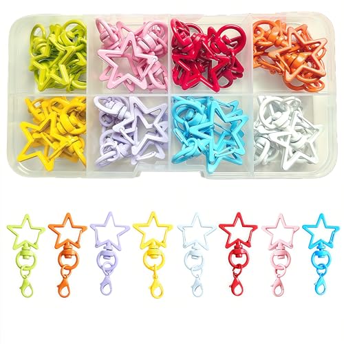 Fubuuf Llavero Mosqueton Juego De 32 Llaveros Estrella Coloridos En Aleación De Zinc Con Caja Organizadora Transparente,Mini Ganchos Giratorios Para Bricolaje, Manualidades Y Accesorios Creativos