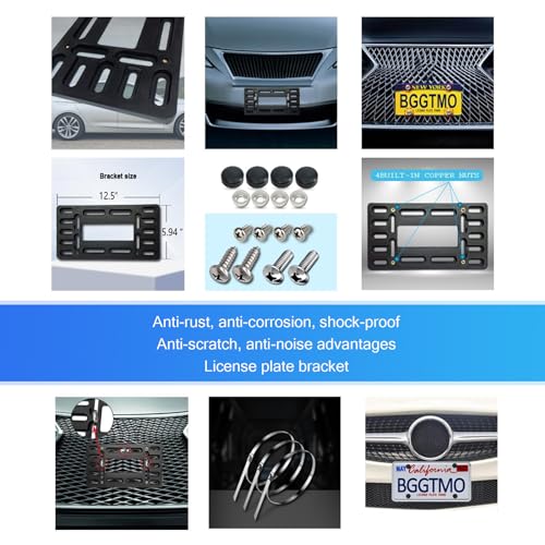 Ajxn 1 PC Car US License Plate Frame, 12.08\" x 6.02\" Plastic Hollow Design Bumper Label Frame Mounting Adapter License Plate Base Bracket, Decorative Mounting Accessories, for Most Cars (Black) - Thumbnail 6