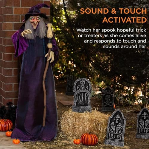 Sorcière volante Halloween suspendue avec animation sonore interactive