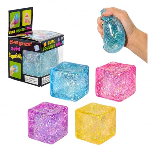 stylx 1x Fidget Toys Squishy Stress Glitzer Würfel - Riesiger Eiswürfel Sensorik Stressball für Erwachsene Anti Stress Spielzeug Sensory Ball for Autism Squishy Fidget Toys (blind Box ( bunt))