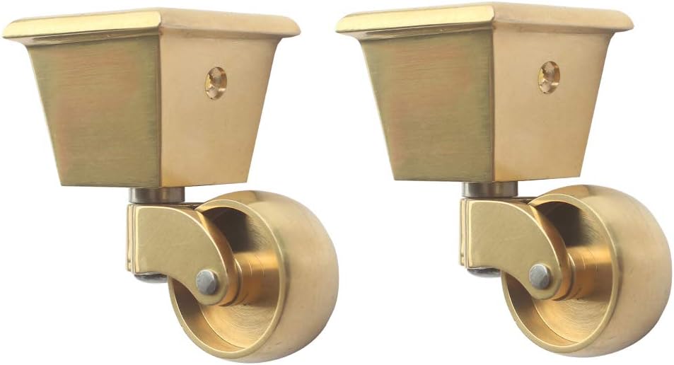 RZDEAL 2PCS Universal Caster 360 Degree Rotation Square Cup Brass Heavy Wheel Hardware Movable for Trunk Box Furniture Cabinet Sofa Trolley Chairs Bed