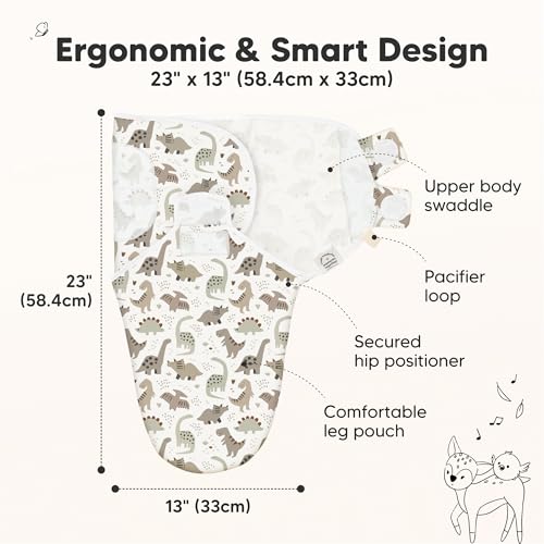 Image of 3-Pack Organic Baby Swaddle Sleep Sacks - Swaddles for Newborns, Infant 3-6 Months, Baby Girls, Boys, Soft & Snug Newborn Sleep Sack, Nursery Swaddling Blankets (Dino Ridge, L)