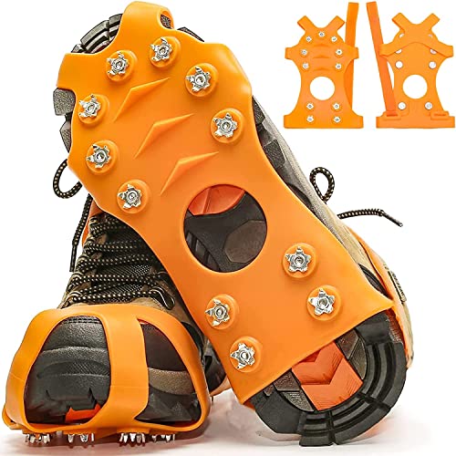 ZUXNZUX Crampon Shoe Spikes for Mountain Shoes, with 11 Knobs, Ice Cleats, Ice Spikes for Boots, Shoe Claw, Orange M