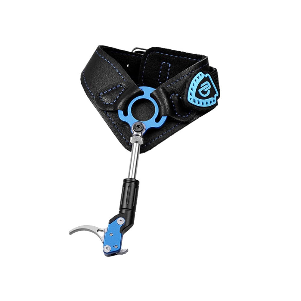 Archery Bow Release, Adjustable Leather 360 Degree Rotatable Jaw Compound Bow Wristband Release Aids (Blue)