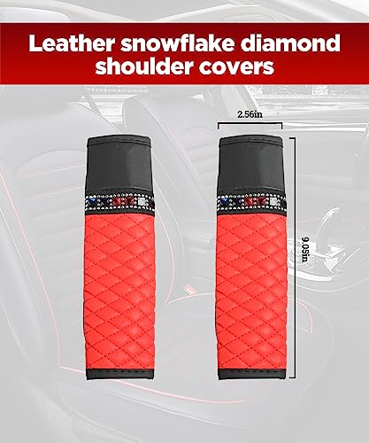 AOCISKA 2Pcs Car Seat Belt Cover Pads,Auto Seat Belt Cover,Seatbelt Shoulder Seatbelt Pads Cover for a More Comfortable Driving,Sparkling Rhinestone Shoulder Strap (Red)