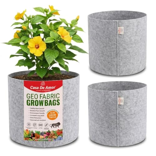 Image of Casa De Amor 400 GSM Geo Fabric Plant Grow Bag, Light Grey 10 x 10 Inch Pack of 3, Round Fabric Pots for Terrace, Balcony, Flowers & Vegetable Gardening