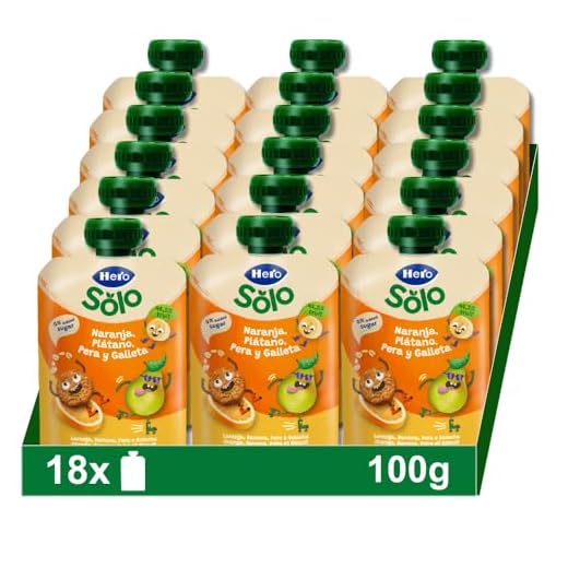 Hero - Bolsitas con Naranja, Plátano, Pera y Galleta, Sin Conservantes ni Colorantes, Aceite de Palma, ni Azúcares Añadidos, Para Bebés a Partir de los 12 Meses - Pack de 18 x 100 g